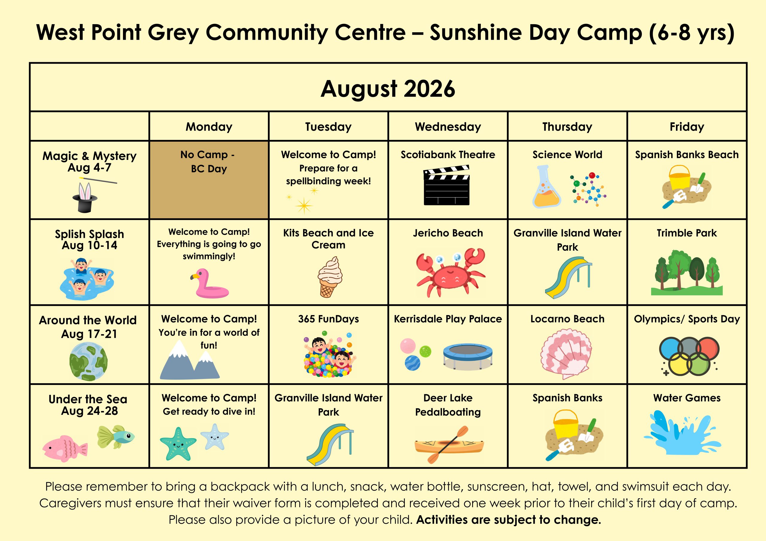 August Sunshine Day Camp (6-8 yrs)